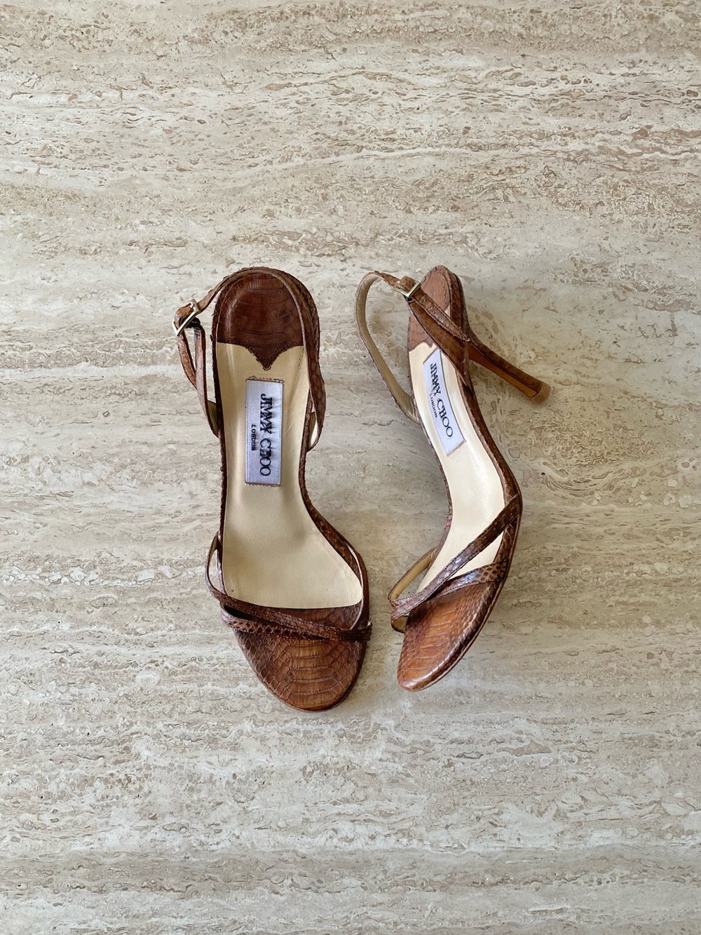Vintage Jimmy Choo Python Slingback Sandal Heels